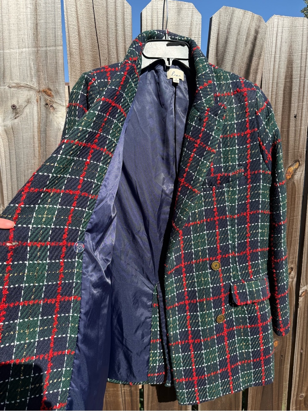 Lena Green and Red Plaid Wool Double-Breasted Blazer - Picture 6 of 10